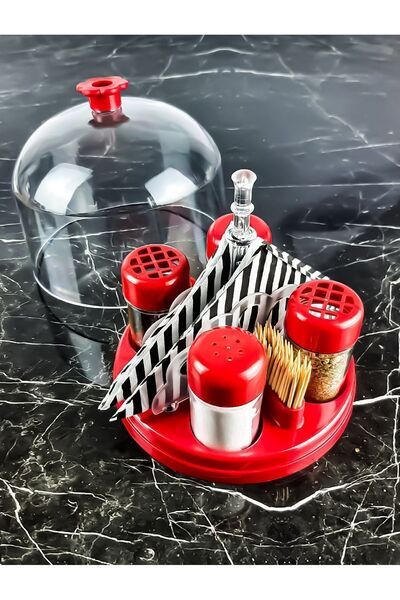 eser plastik Four Spice Rack Set with Transparent Jar Lid - Napkin Holder and Toothpick Holder, Salt Pot and Spice Rack
