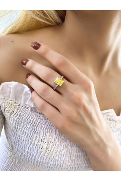 SUNSHINE 925 AYAR GÜMÜŞ ICE CRUSH FANCY YELLOW BAGET YÜZÜK
