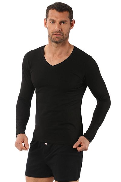 ÖZKAN underwear Özkan 0274 Men's Combed Cotton Lycra Cotton V-Neck Long Sleeve T-Shirt Undershirt