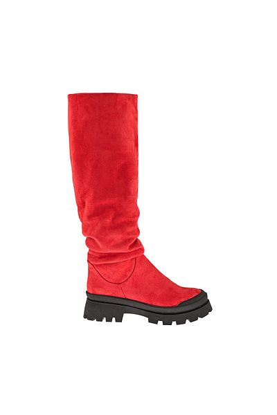 NOOSY Women's Long Boots - Gusseted, Red, Thick Sole