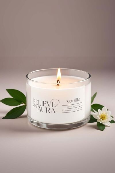 Believe Your Aura Vanilya Kokulu Mum - %100 Soya Mumu Aromaterapi Kase Mum - ...