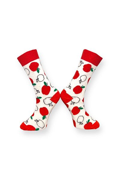 Mevo Red Unisex Flexible Apple Patterned Cotton Socks