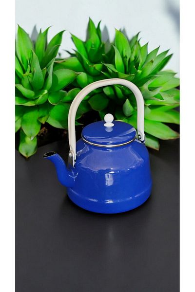 qussine Enameled Coffee Herb Tea Infuser - 3.5 Lt Dark Blue Vintage Camping Nostalgia
