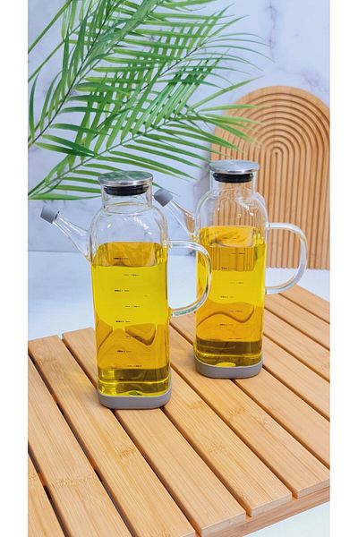 behila Alisa 2-Piece 1000ml Glass Borosilicate Oil Bottle - Drip-Free Vinegar