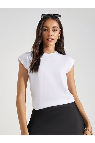 Styli Regular Fit Cotton Cap Sleeves T-Shirt