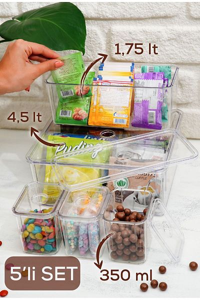 Vienev Clear 5-Piece Storage Container Set with Lids - Snack Bowl and Snack Box