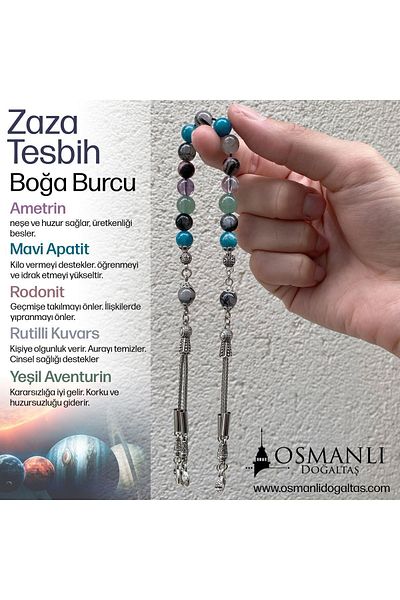 OSMANLI DOĞAL TAŞ Zaza Rosary - Natural Stone Ametrine, Blue Apatite, Rhodonite, Routine Quartz, Green Aventurine