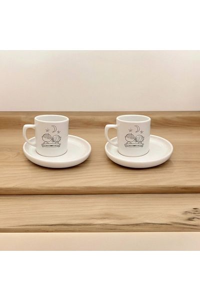 D&Y GAUDERY 4 Piece Luxury Ceramic Coffee Cup Set - Special for Lovers, Couple Pattern