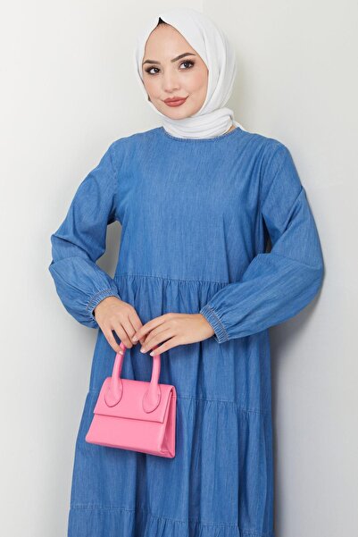 hafsamina Μπλε τζιν φόρεμα με στρώσεις - HM2503