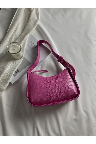ELFCO Geantă baghetă fucsia cu model de crocodil de damă