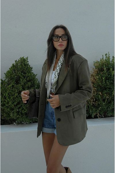 Askı Nişantaşı Khaki Bone Button Detailně nubuková bunda