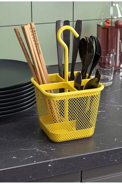 IKEA Μεταλλική θήκη μαχαιροπήρουνων Ikea - Κίτρινο χρώμα, 12x12 εκ.
