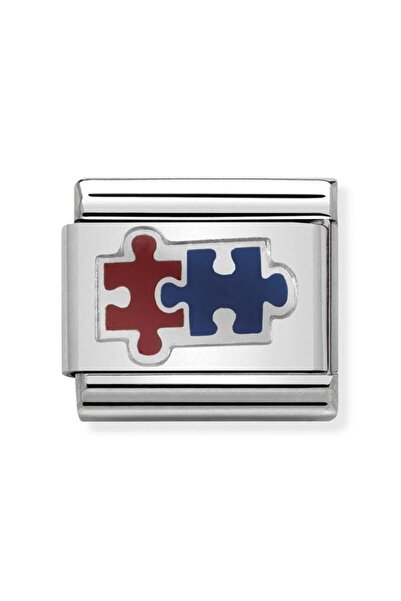 NOMİNATİON Paslanmaz Çelik, Emaye Ve 925 Sterling Gümüş Kırmızı Ve Mavi Bulmaca