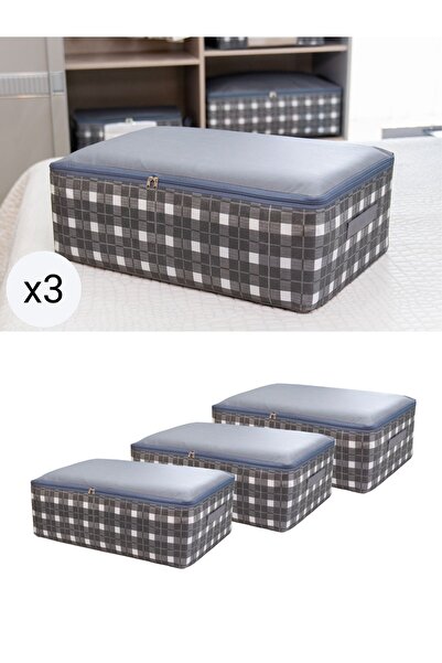 NACAREV Μεγάλο Μέγεθος Γκρι Καρό Τετράγωνο Μοτίβο Οργάνωση Βάσης - 3 Τεμάχια ...