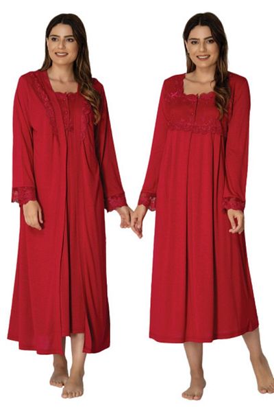 Effort Pijama Set cămașă de noapte cu mânecă lungă pentru maternitate Effort Red 2402