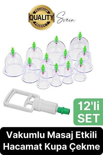 Svein Özel Üretim Fizyoterapi Seri 12 Parça Vakumlu Masaj Etkili Hacamat Kupa...