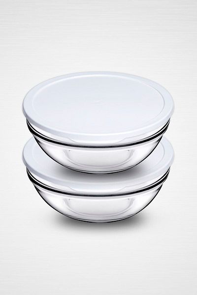Paşabahçe 53573 White Chef's 2-Piece Storage Set - Tamper with Lid and Bowl 1700Cc