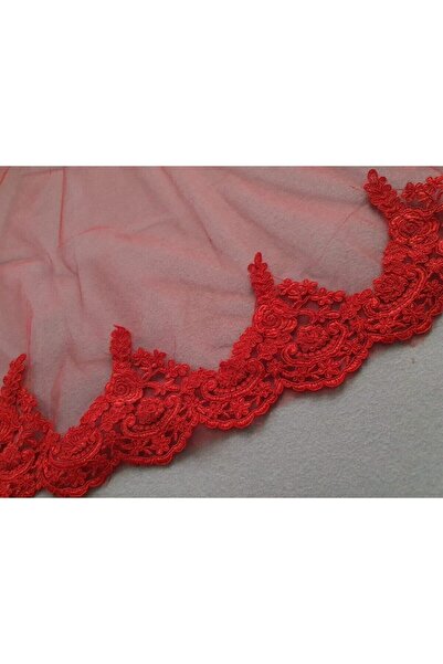 GT Fransız Güpürlü Kırmızı Yüz Örtüsü Duvak Kına Örtüsü