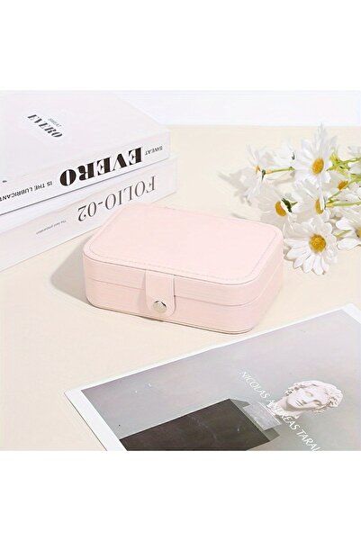 Genel Markalar Lüx Takı Kutusu 3 Bölmeli Mücevher Düzenleyici Yüzük Küpe Kolye Organizeri Pembe