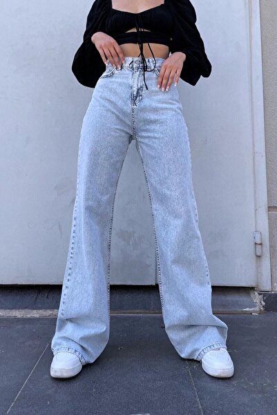 WODDİ بنطال جينز أزرق فضفاض مرن مع ليكرا