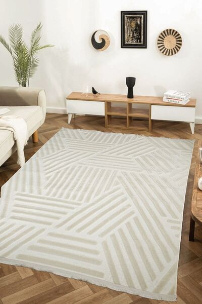 melian Modern Çizgili Vizon Bukleli Kabartmalı Yumuşak Dokuma Halı Çocuk Otur...