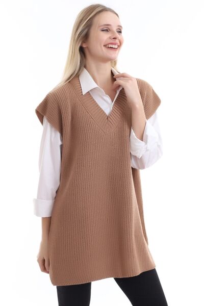 Eliz Fashion Strickpullover mit V-Ausschnitt und Schlitz