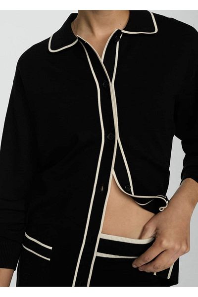 MANGO Woman Black Oversize Cardigan with Contrast Colors