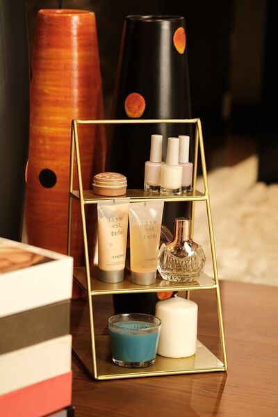 Rarart Concept 3-Tier Gold Pyramid Metal Organizer - Multi-Purpose Accessory Shelf - Stardust