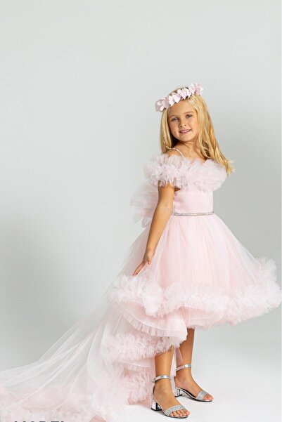 SIRRI Kız Çocuk Aura Prenses Kuyruklu Kabarık Tül Abiye Elbise (4-8 Yaş)