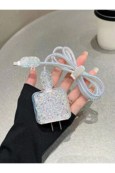 CASABLANCA Iphone 18w/20w Uyumlu Simli Şarj Aleti Kılıfı, Şarj Kablo Koruyucu...