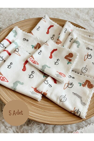 Cloudy Unisex Desenli 5 Adet Lüks 202-sincap Penye Mendil Yenidoğan %100 Pamu...