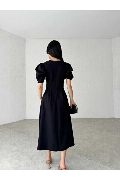 MODA DURAĞI Κίτρινο μίντι φόρεμα - Ποιοτικό σχέδιο