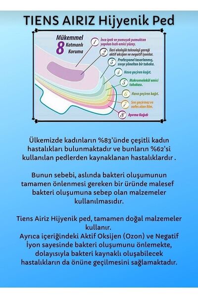 kastamonu doğal bahçe Tiens Airiz Hikyenik Gündüz Kadın Pedi 10'lu 1 Paket