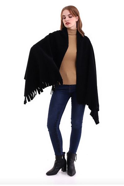 NERGIZ NERGİZ 10 PIECES CAFE RESTERONT HOTELS BLACK FLEECE SCARF SHOULDER SHOE CASS