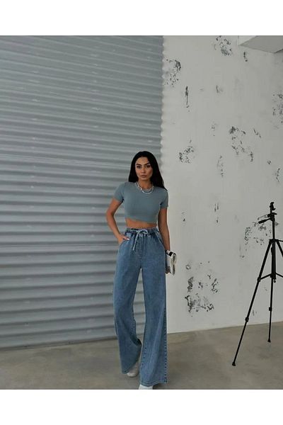 Plenty Blugi Palazzo cu picioare late - cu cordon elastic în talie