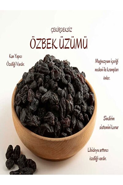 HatayBazaar Çekirdeksiz Siyah Özbek Kuru Üzümü 1. Kalite %100 Doğal - 500 gr.