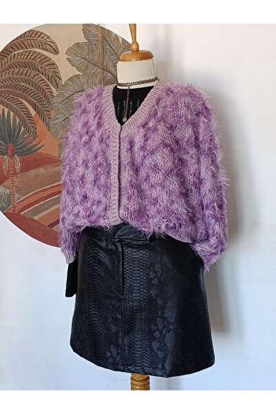 Hippybutik Tavşan Sakallı Bomber Mor Hırka/ Astarsız Ceket