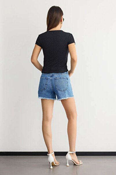 Hiccup Crop Top με λαιμόκοψη - Κοντό μανίκι