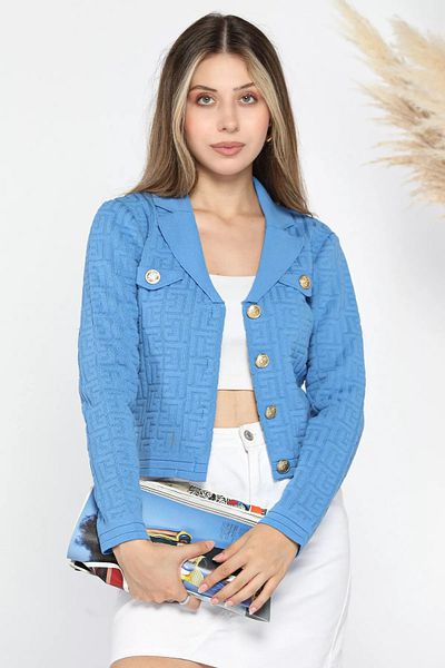 GÜLSELİ Cardigan de tricotaj albastru cu model