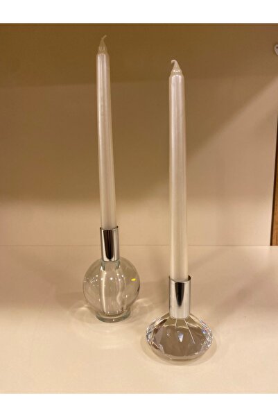 PLUS HOME 2'Lİ KRİSTAL ŞAMDAN MUMLUK ŞEFFAF GÜMÜŞ