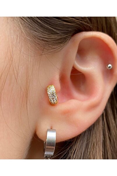 Arescollection Cerrahi Çelik Zirkon Taşlı Tragus Kıkırdak Helix Lobe Uyumlu T...