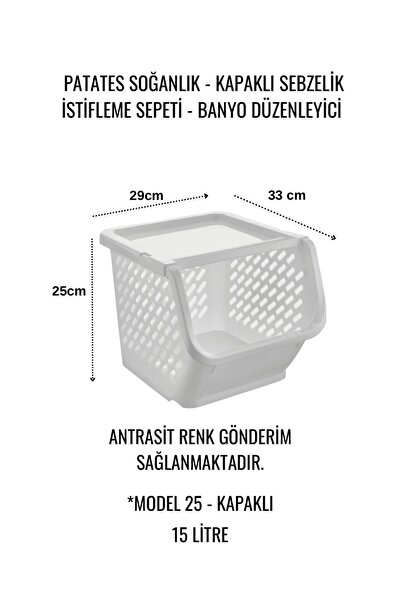 VALENT 5'li Patates & Soğanlık, Kapaklı Katlı Sebzelik, Oyuncak Sepeti, Banyo Büyük Düzenleyici ANTRASIT