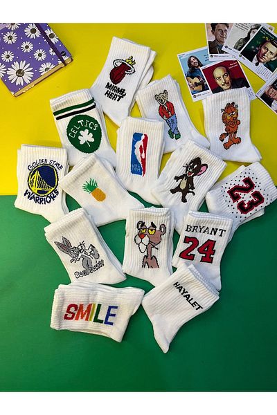 javenadze Pack of 10 Different Character Patterned College Socks