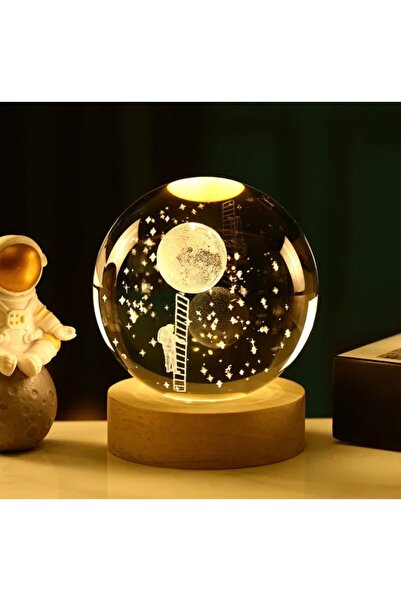 Kristal Cam Küre LED Işıklı USB Ahşap Tabanlı 3D Ev Oda Ofis İş Masaüstü Dekoratif Hediyelik Vip Set
