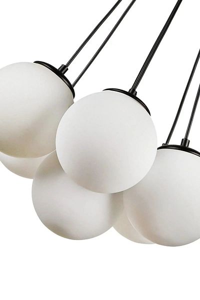 OSC HOME SPORTS MODERN Set of 7 Black Chandelier with White Glass