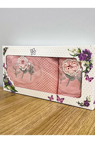 AYHANHOME 3D Flower Embroidered Boxed Dowry 1 Piece 50x90 Hand Face Towel 1 Piece 30x50 Kitchen Towel