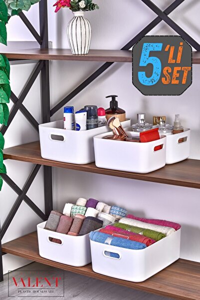VALENT 5'li Set Mocha Düzenleyici Sepet, Mutfak Banyo Dekoratif Organizer, 3adet 9.5lt 2adet 3.5lt