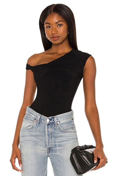 By Kul Design Чорний шовковий джерсі - асиметричний крій жіночий боді