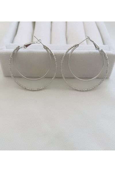 VNS Accessories Steel Inside Look Hoop Earrings