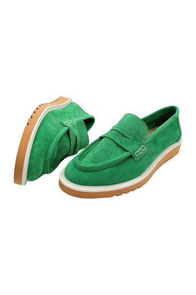 aayak&kabımofficial Green Suede Leather - Light and Comfortable Women's Casual Shoes